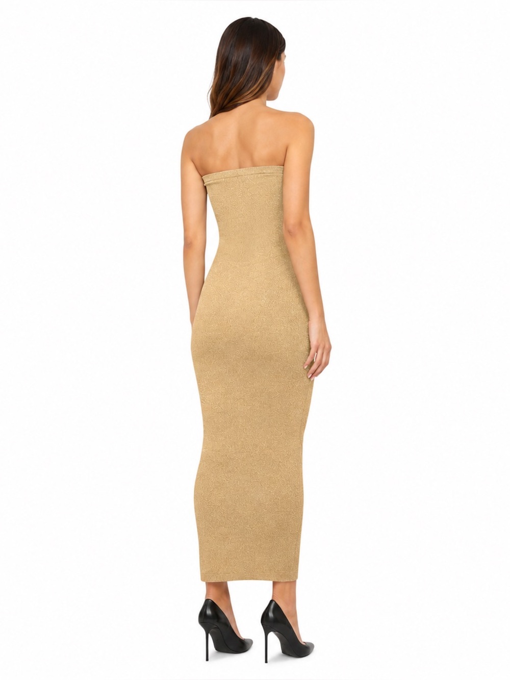 Wolford Fading Shine Strapless Bodycon Midi Gold Shine Sculpting Glam Dress - Picture 4 of 14